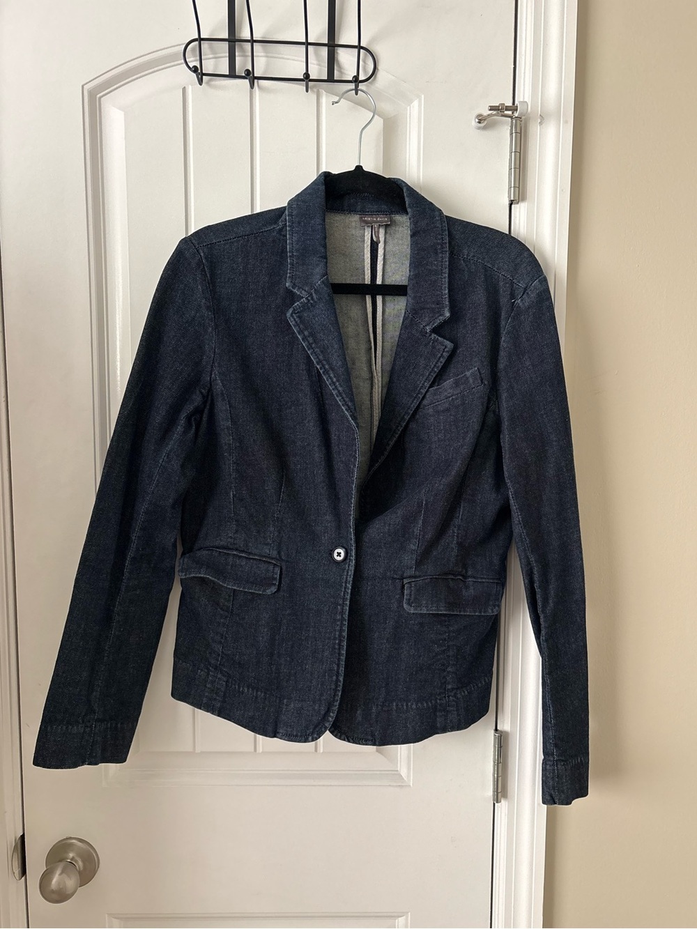 Dark Blue Denim Blazer Jacket - Women's Tailored Single-Button Blazer